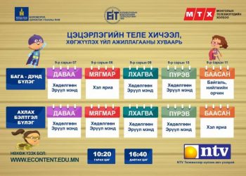 Есдүгээр сарын 7-11-нийг хүртэлх теле хичээлийн хуваарь