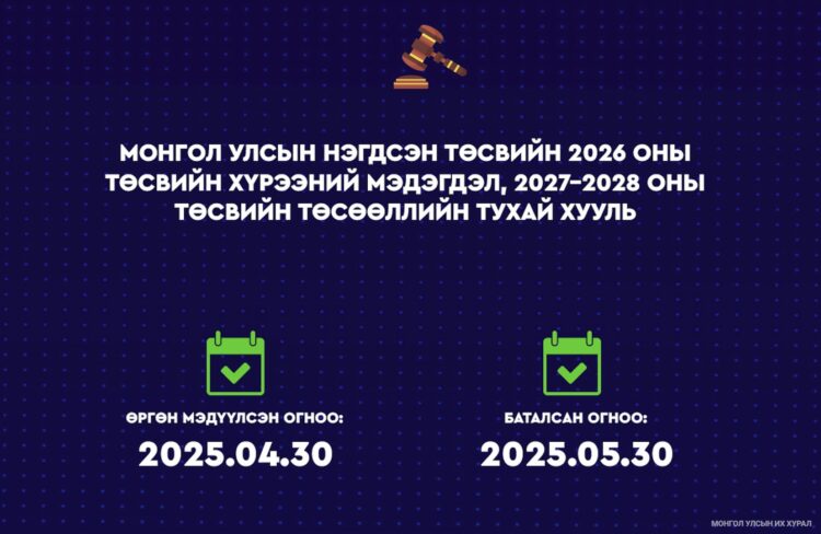 Монгол Улсын нэгдсэн төсвийн 2026 оны төсвийн хүрээний мэдэгдэл, 2027-2028 оны төсвийн төсөөллийн тухай хууль