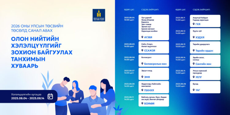 2026 оны төсвийн төсөлд олон нийтээс санал авах танхимын хэлэлцүүлгийн хуваарь гарлаа