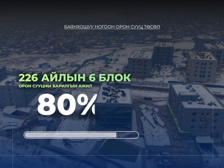 Баянхошуунд барьж буй 226 айлын орон сууцны барилга угсралтын явц 80 орчим хувьтай байна